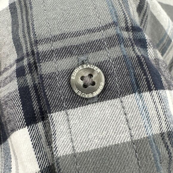 Eddie Bauer Flannel Shirt Mens 2XL XXL Gray Blue Plaid 100% Cotton Long Sleeve - Picture 4 of 11